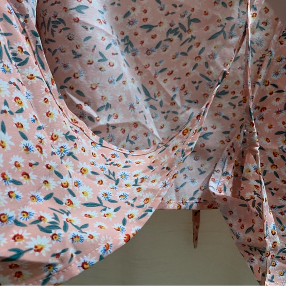 Pink Ditsy Floral Print Self-Tie Wrap Crop Top - Picture 7 of 12